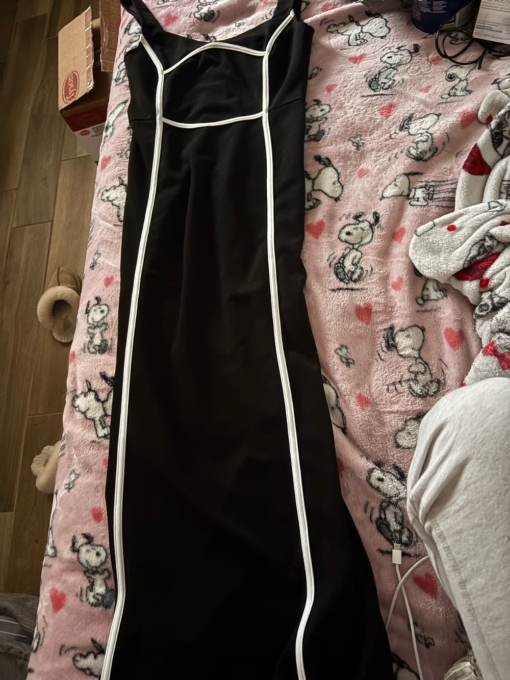 Black Maxi Dress with White Piping - Sleek Panelled Evening Maxi